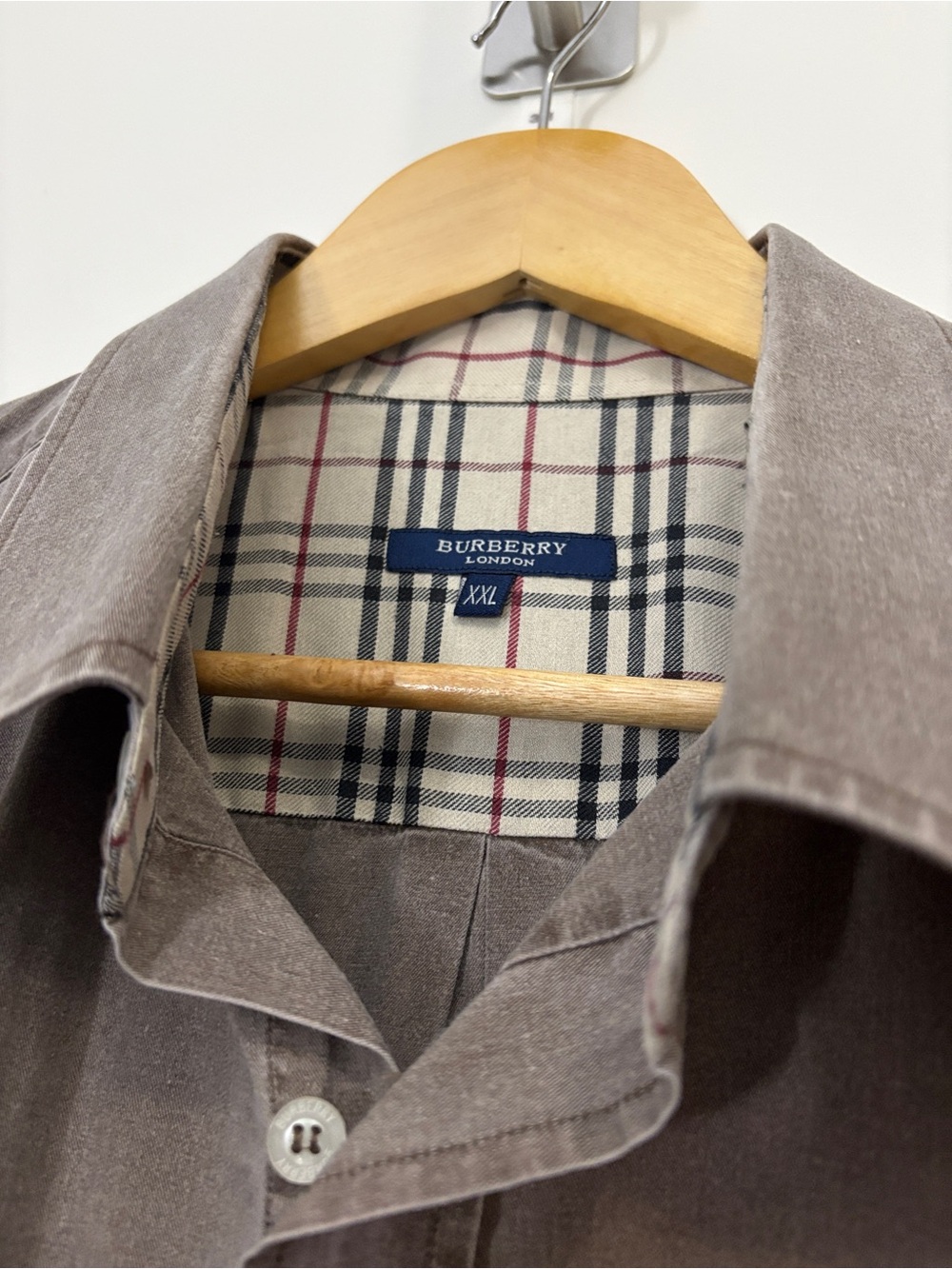 BURBERRY LONDON Made in UK Gray Cotton Stretch Nova Check Shirt Mens XXL - Picture 5 of 14